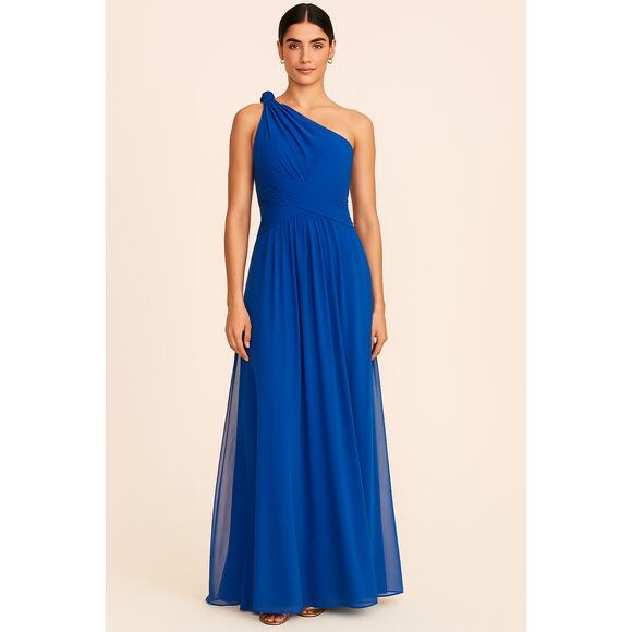 David´S Bridal Women's Royal Blue One Shoulder Chiffon Maxi Dress Plus Size 22 - Picture 1 of 11